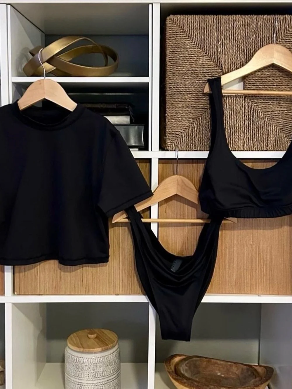 SKIMS Black 3-Piece Bikini Set with Crop Top NWOT